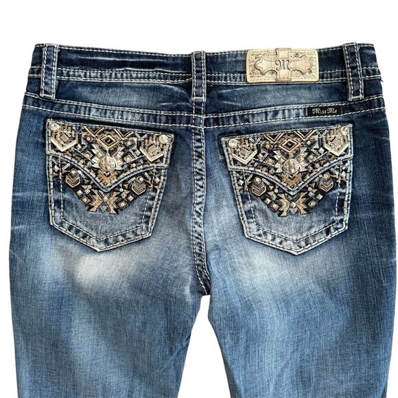 Y2K Miss Me Chloe Boot Cut Jeans Sz 30 Rhinestone Embellished Bling Back Pockets - Picture 1 of 12